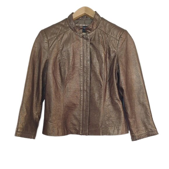 Vintage Jackets & Blazers - Vintage Revue 100% Leather Antique Bronze Moto Y2K Jacket l Size Medium